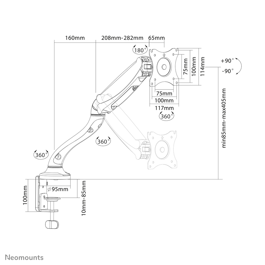 Neomounts NM-D500BLACK Support d'écran à fixer 10-30" - ressort à gaz